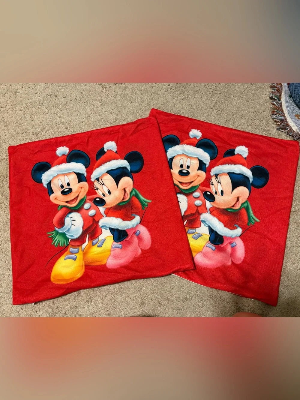 Festive Mickey & Minnie Holiday Pillow Covers - Red